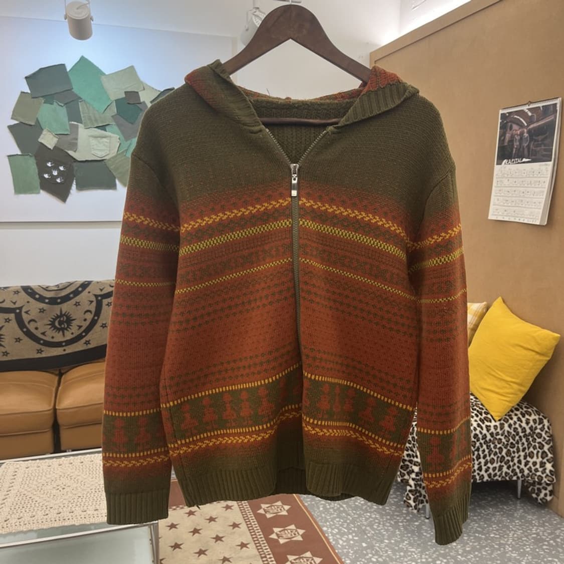 빈티지 컨트리 레트로 스트라이프 배색 니트 후드집업 95 C09782 상품이미지3