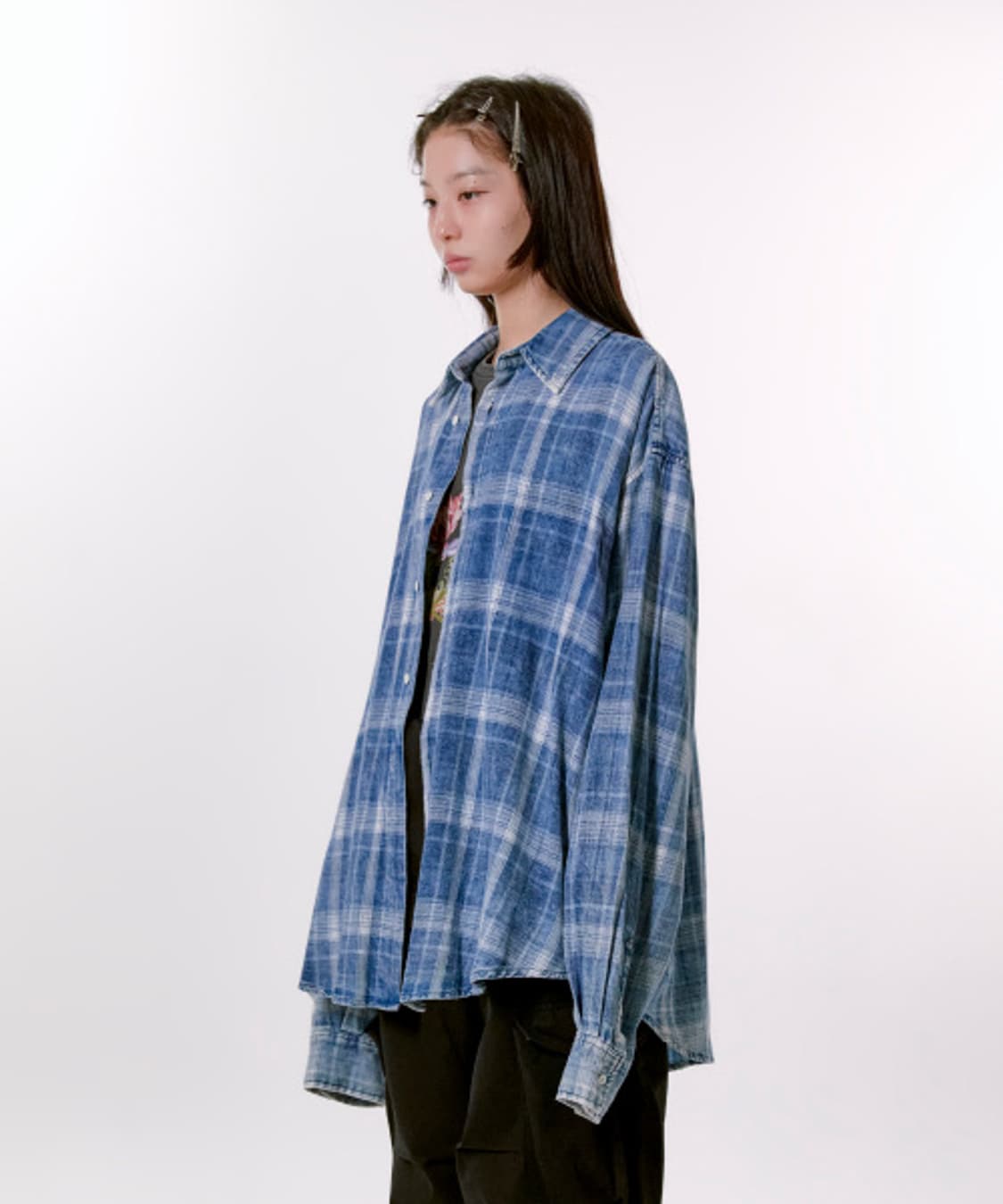 13 MONTH 써틴먼스 워시드 체크셔츠 블루 상품이미지4