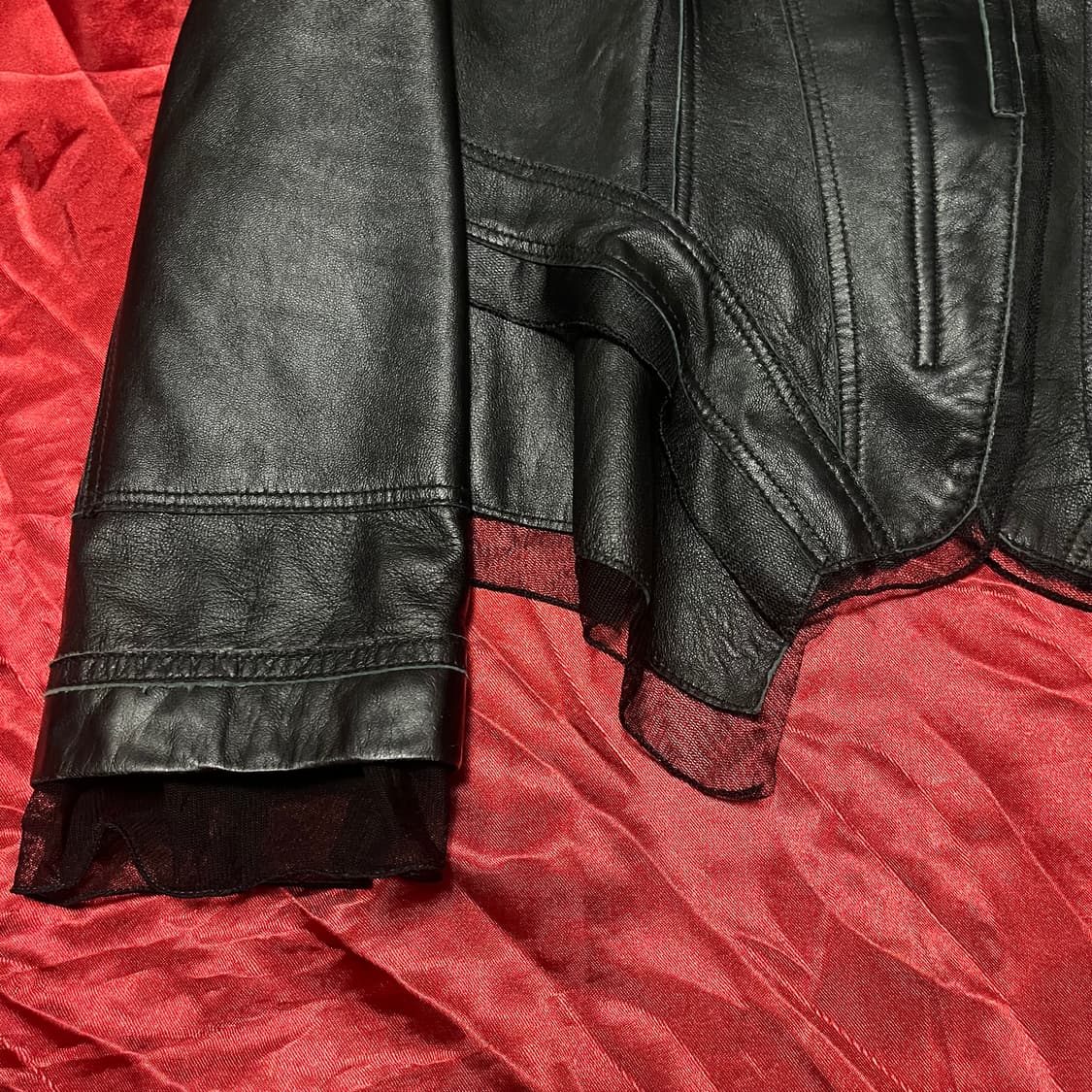 코르셋 아일렛 리본 양가죽 레이스 자켓 상품이미지4