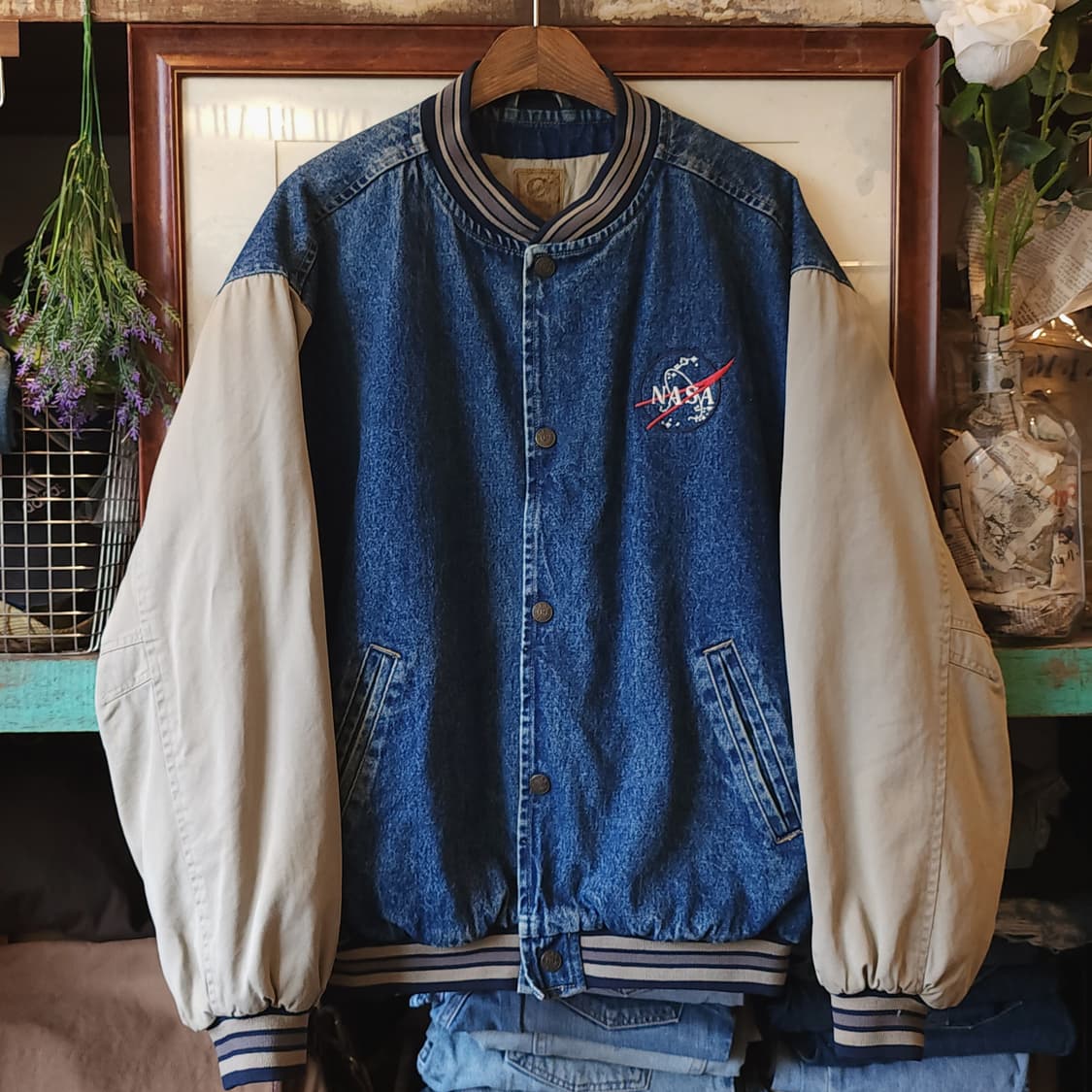 90s 빈티지 바시티 자켓 나사 NASA 빅사이즈 데님자켓 XL 상품이미지1