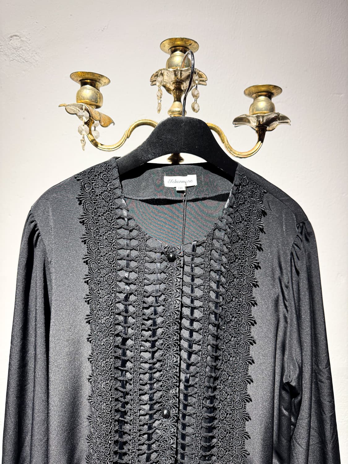 Black Lace Detail No-collar Shirt 상품이미지3
