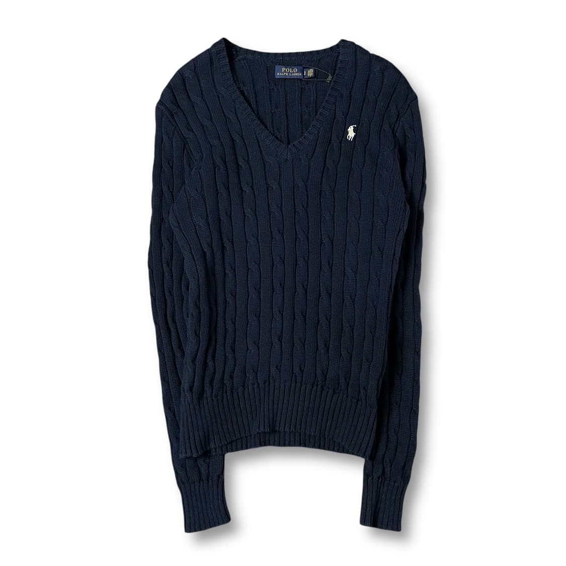 폴로랄프로렌 화이트포니 네이비 브이넥 꽈배기 긴팔 니트 S 상품이미지1