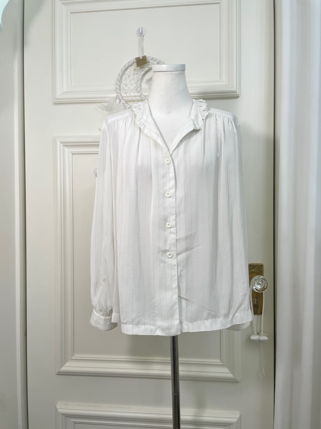 white silver glitter shirring point blou 상품이미지7