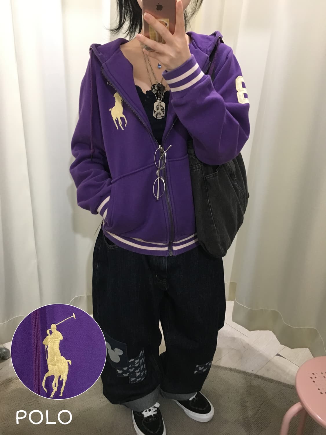 폴로 퍼플 자수 패치 후드집업 상품이미지1