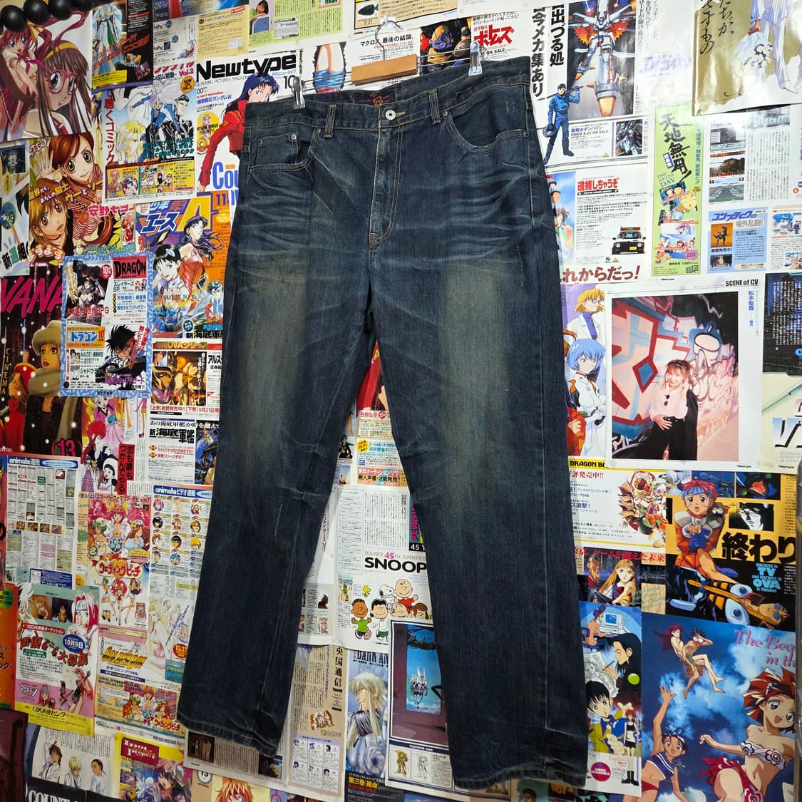 빈티지 워싱 백포켓 자수 오버핏 데님 팬츠 상품이미지6