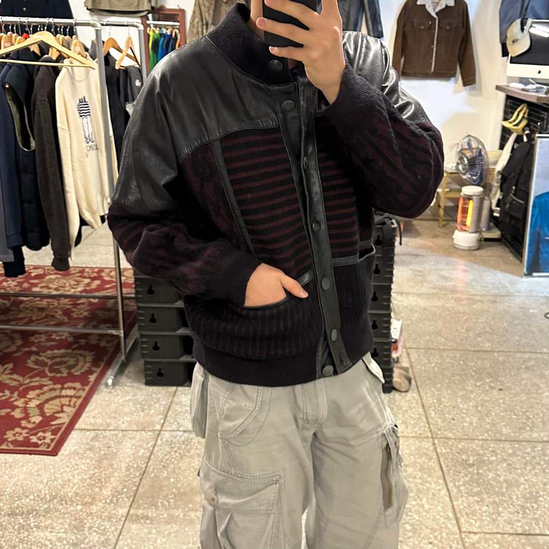 90s Torras 레더 니트 자켓 상품이미지3