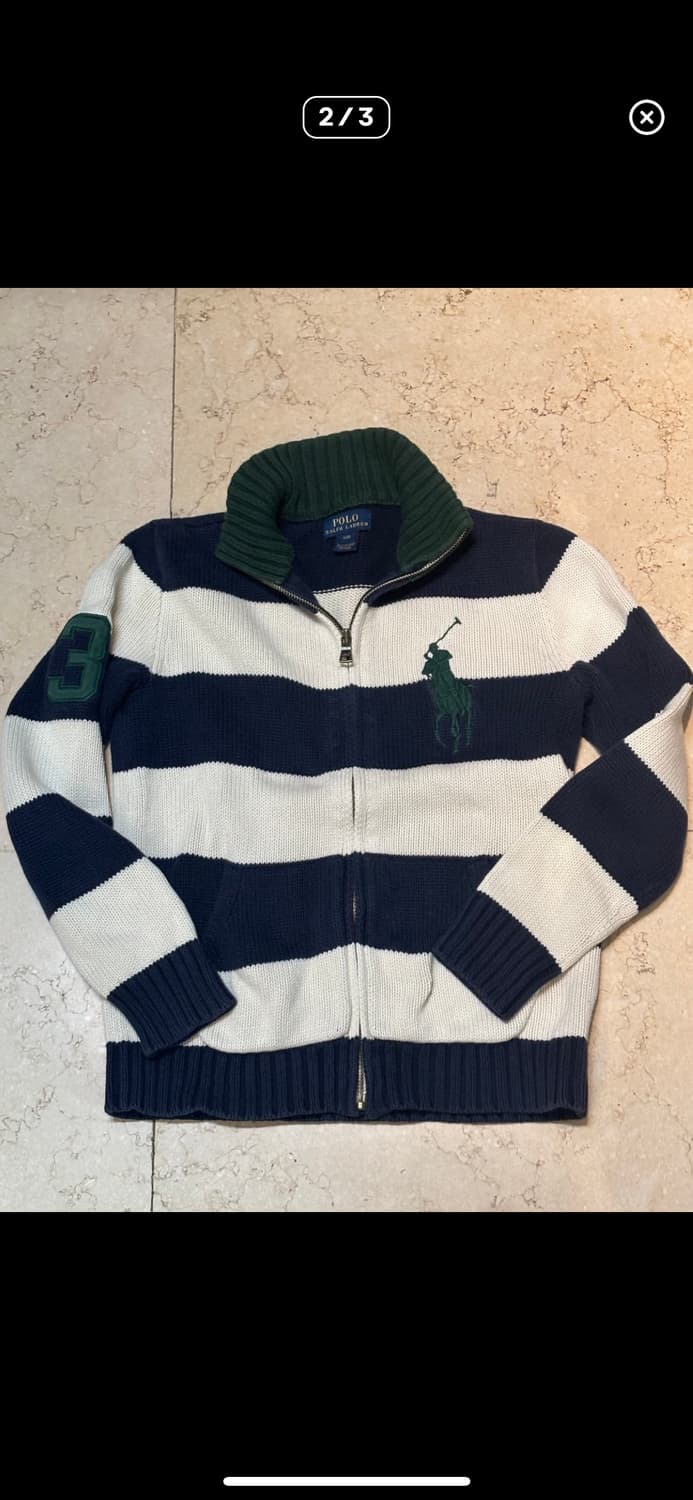 폴로 랄프로렌 빈티지 빅포니 3 스트라이프 니트집업 상품이미지2