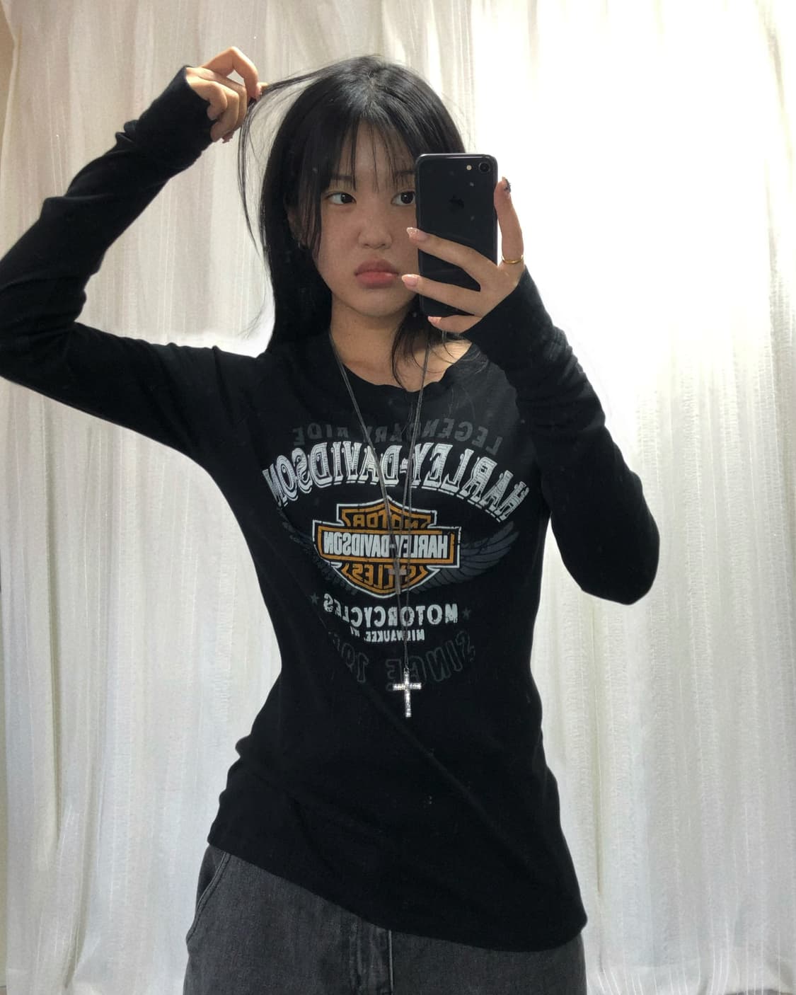 할리데이비슨 블랙 프린팅 워머 롱 슬리브 상품이미지1