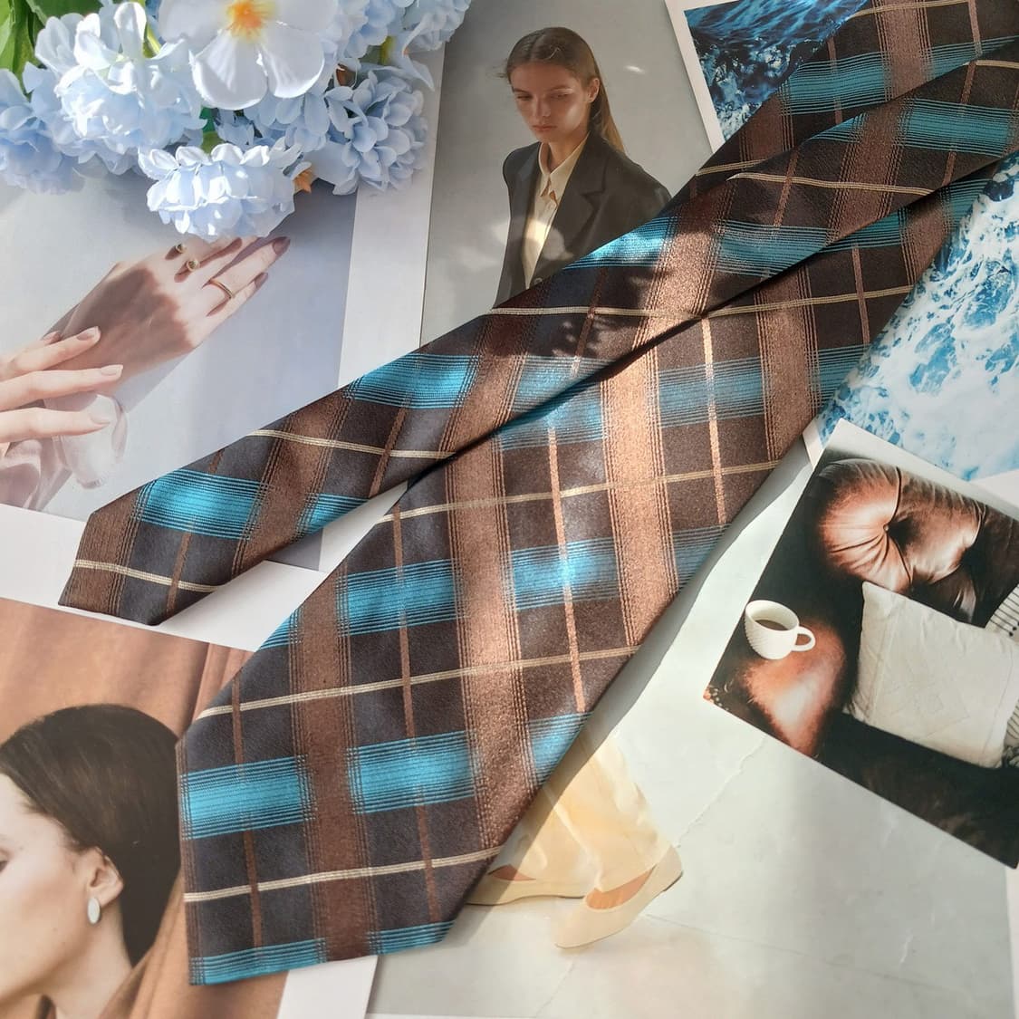 TIME 타임 실크 브라운 체크 넥타이 9.7cm A+등급 A19867
 상품이미지5