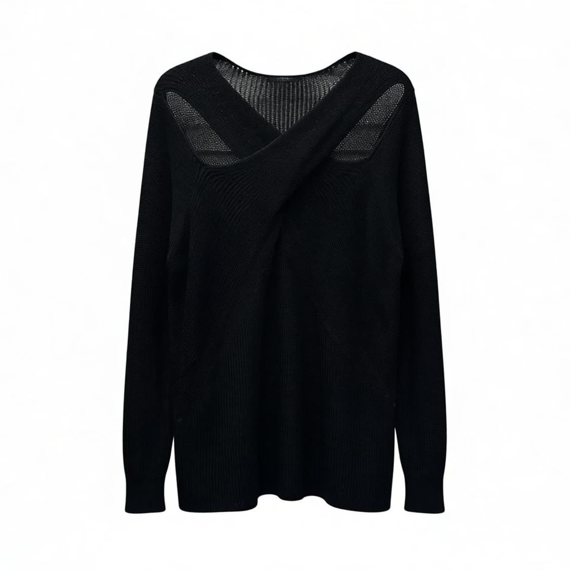 COS 코스 크로스넥 골지 롱 니트탑 매쉬 디테일 블랙 상품이미지1