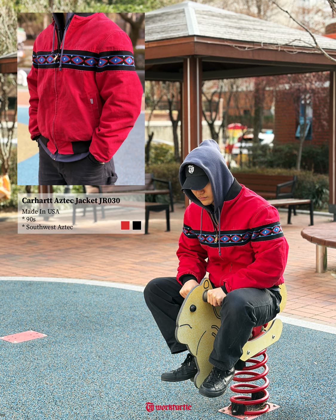 90s 칼하트 아즈텍 봄버 JR030 RED M USA🇺🇸 상품이미지2