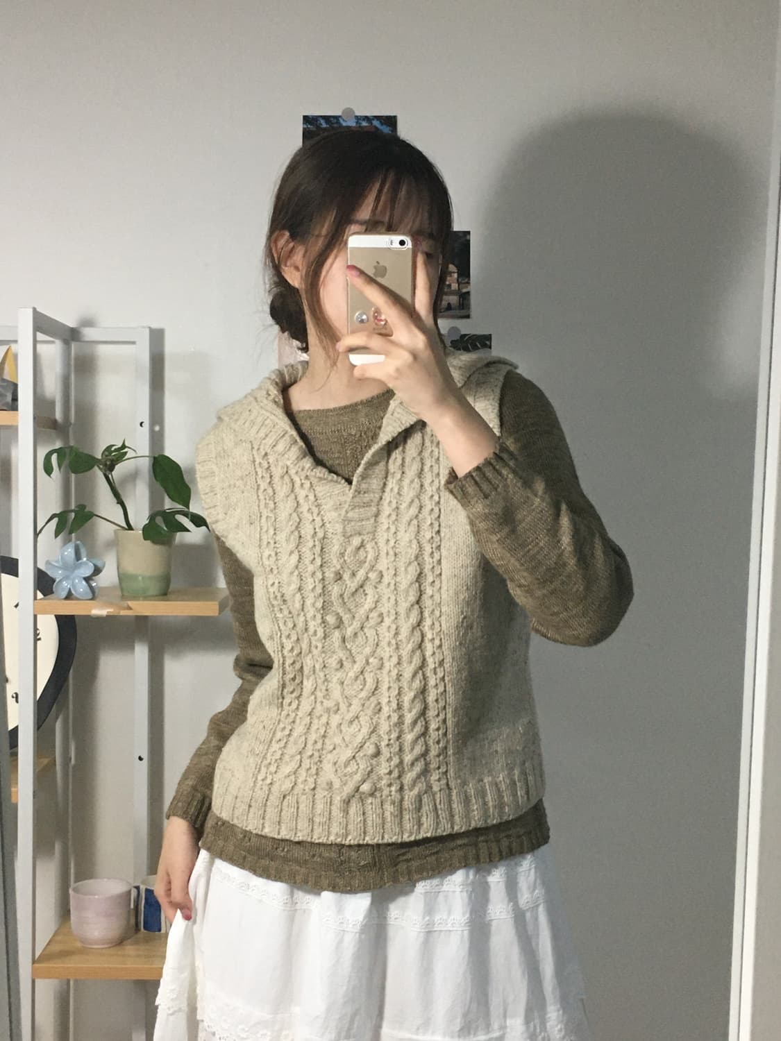 베이지 케이블 니트조끼 상품이미지3
