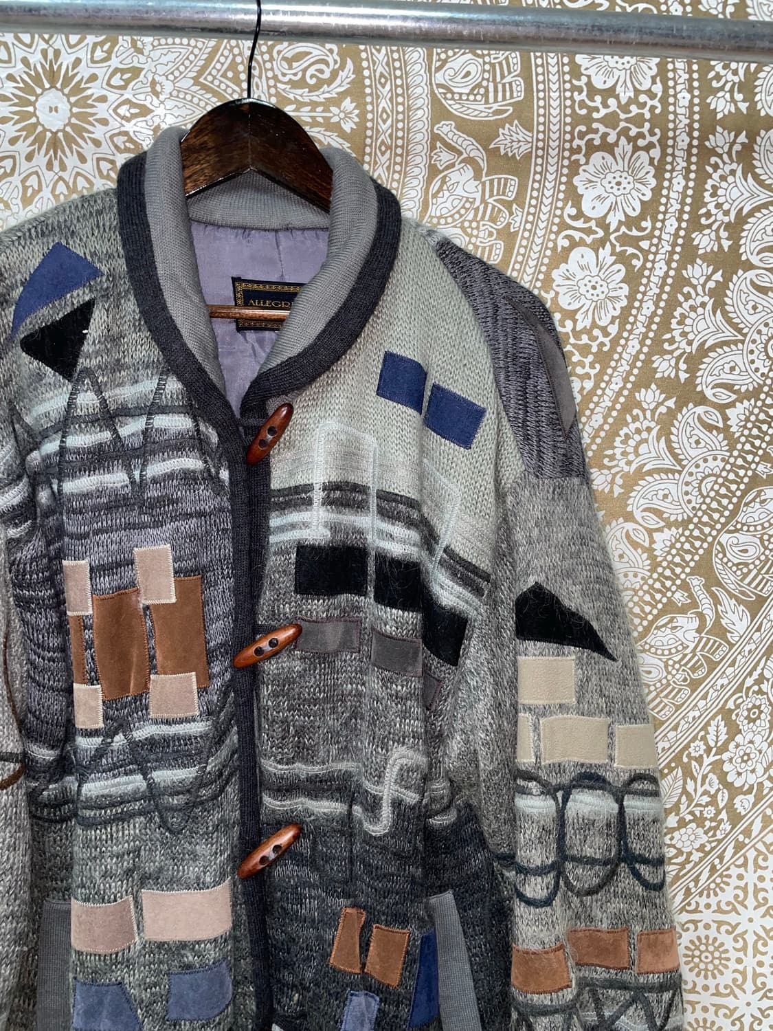 빈티지 여성 패치워크 떡볶이단추 울 니트 롱 가디건 상품이미지3