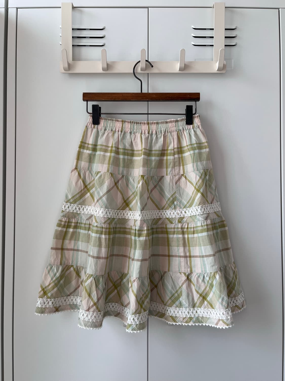 Olive girl 그린 체크 레이스 미디 스커트  상품이미지8