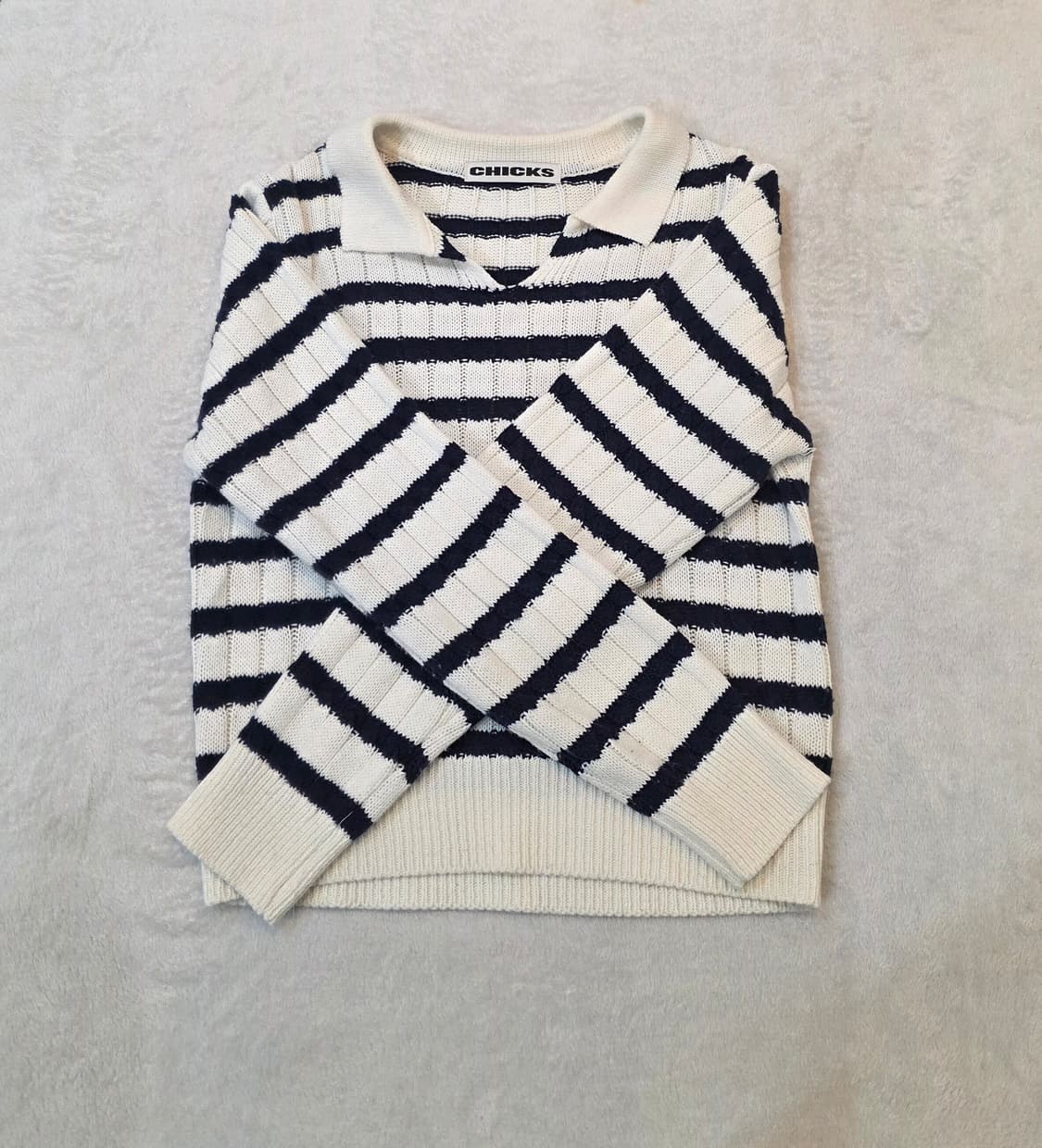 (여성) 줄무늬 크롭 숏 넥카라 울 니트 상품이미지4