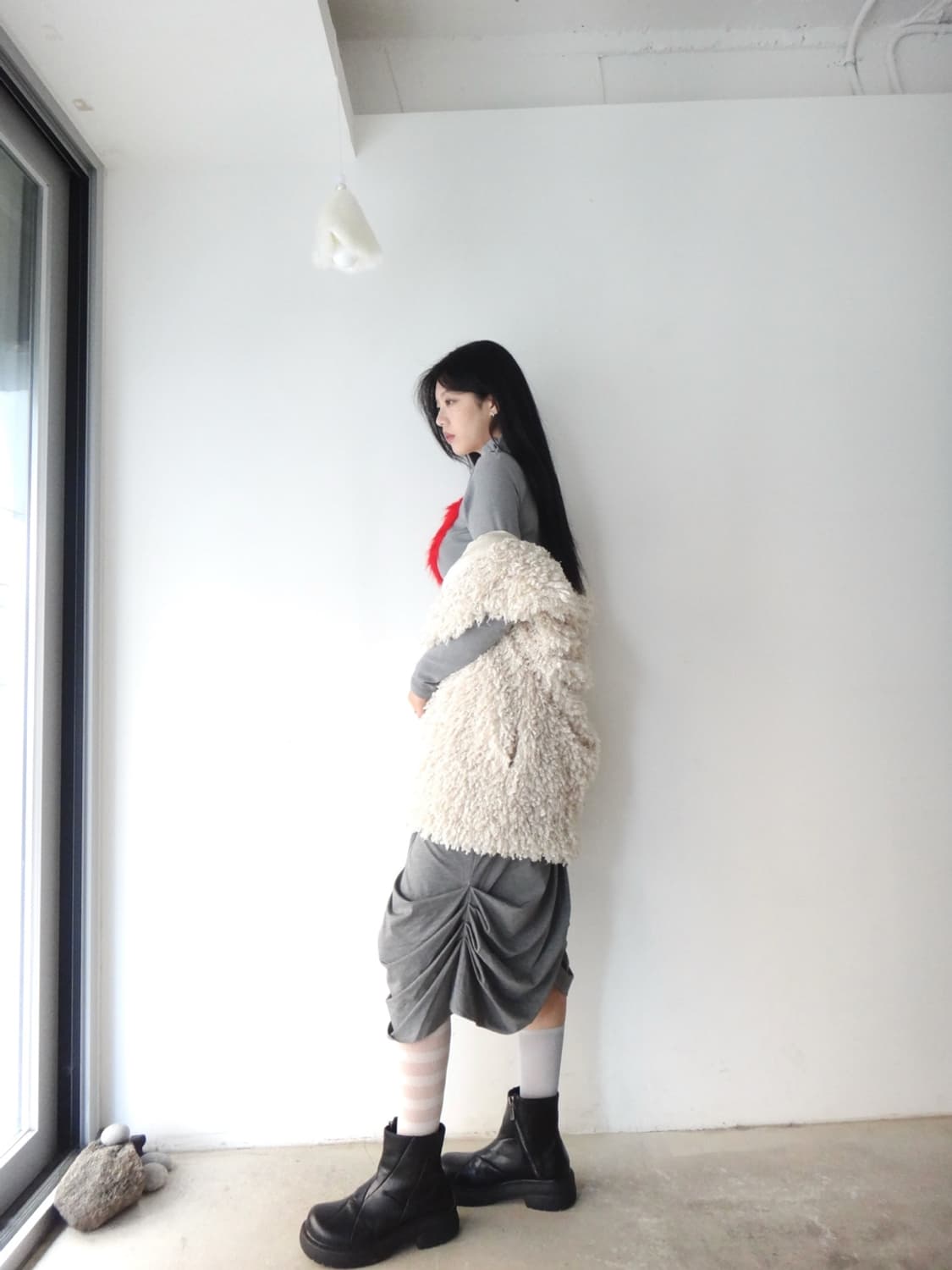 Curly shearling fur vest / ivory 상품이미지6