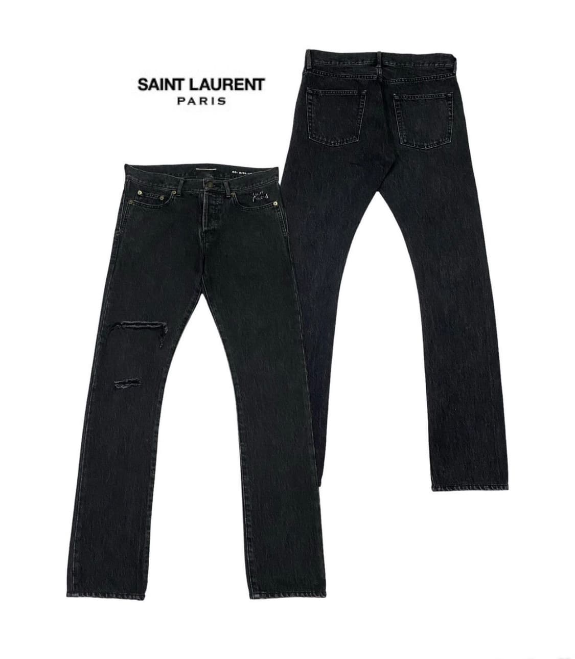 생로랑 디스트로이드 슬림핏 데님 블랙진 상품이미지1