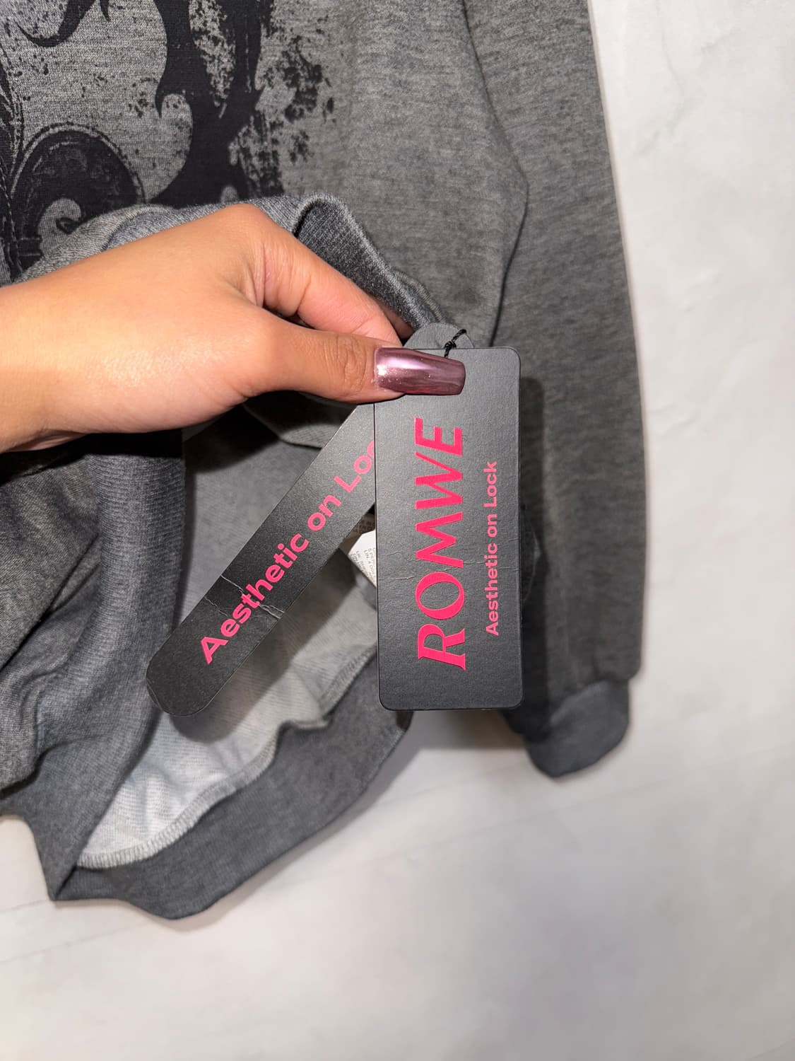 Romwe gray gothic printed fur hood zipup 상품이미지4