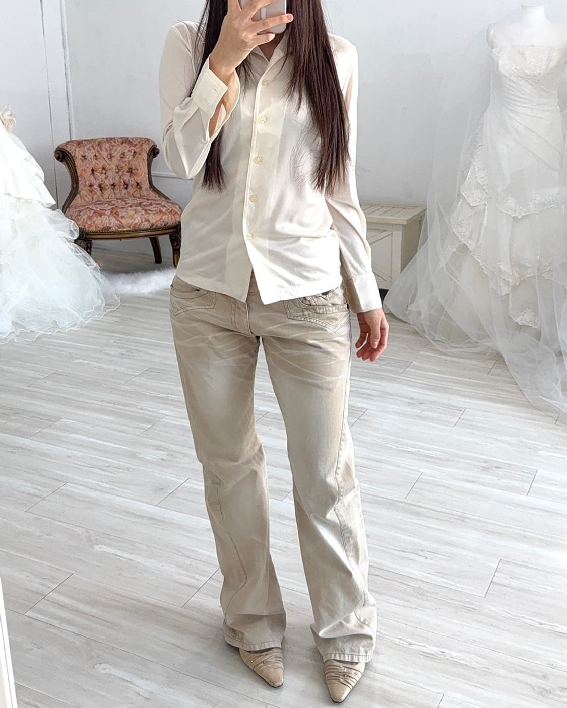 y2k Light beige washed denim pants  상품이미지8