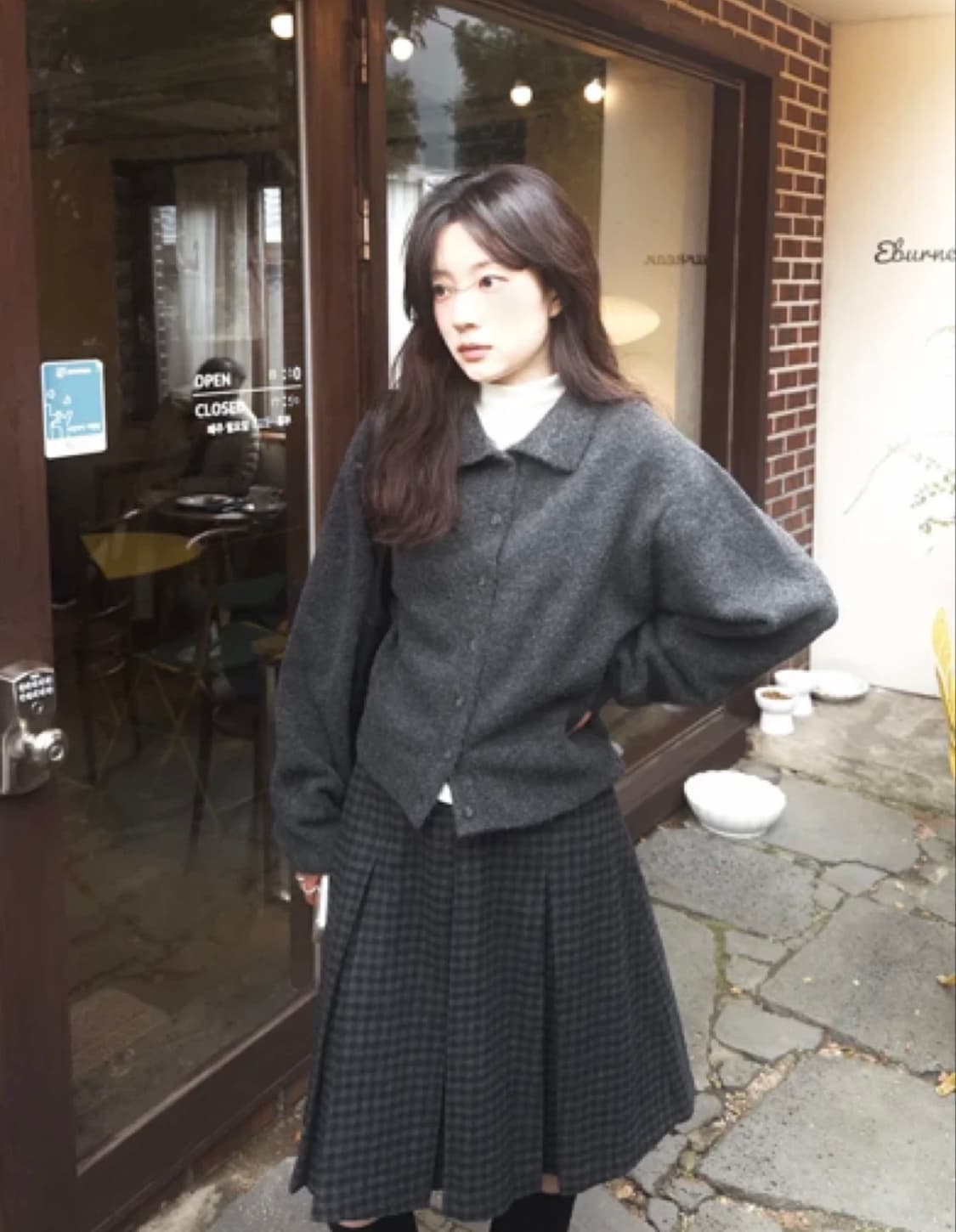 슬로우앤드 피노 체크플리츠 모직스커트 상품이미지3