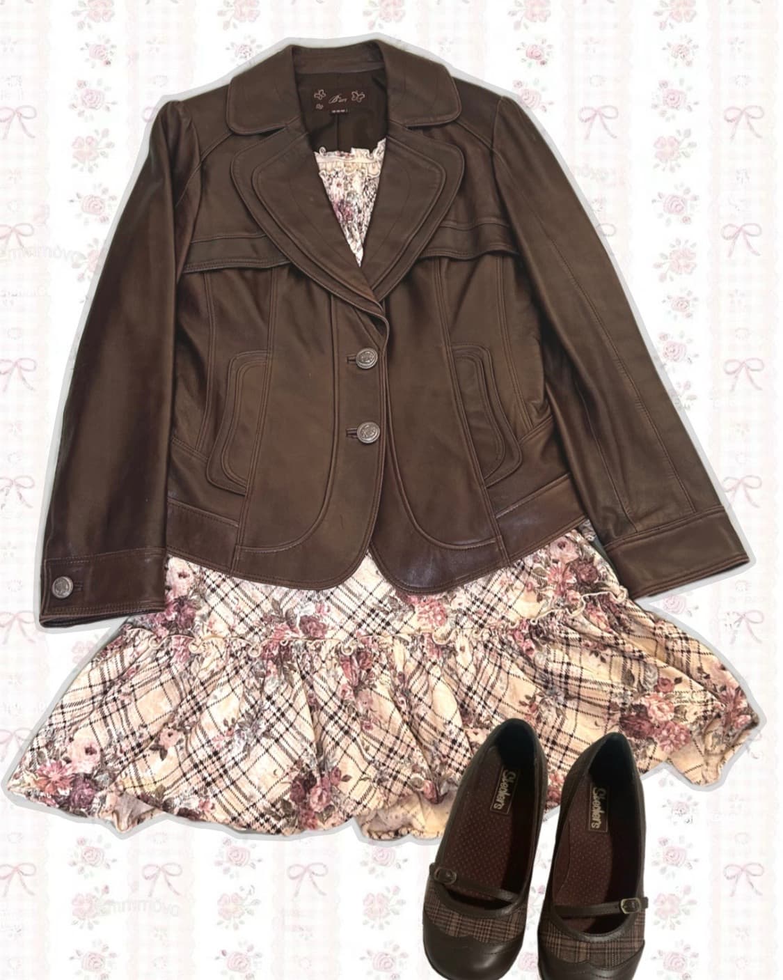 빈티지 코디세트 가죽자켓 플로럴 상품이미지1