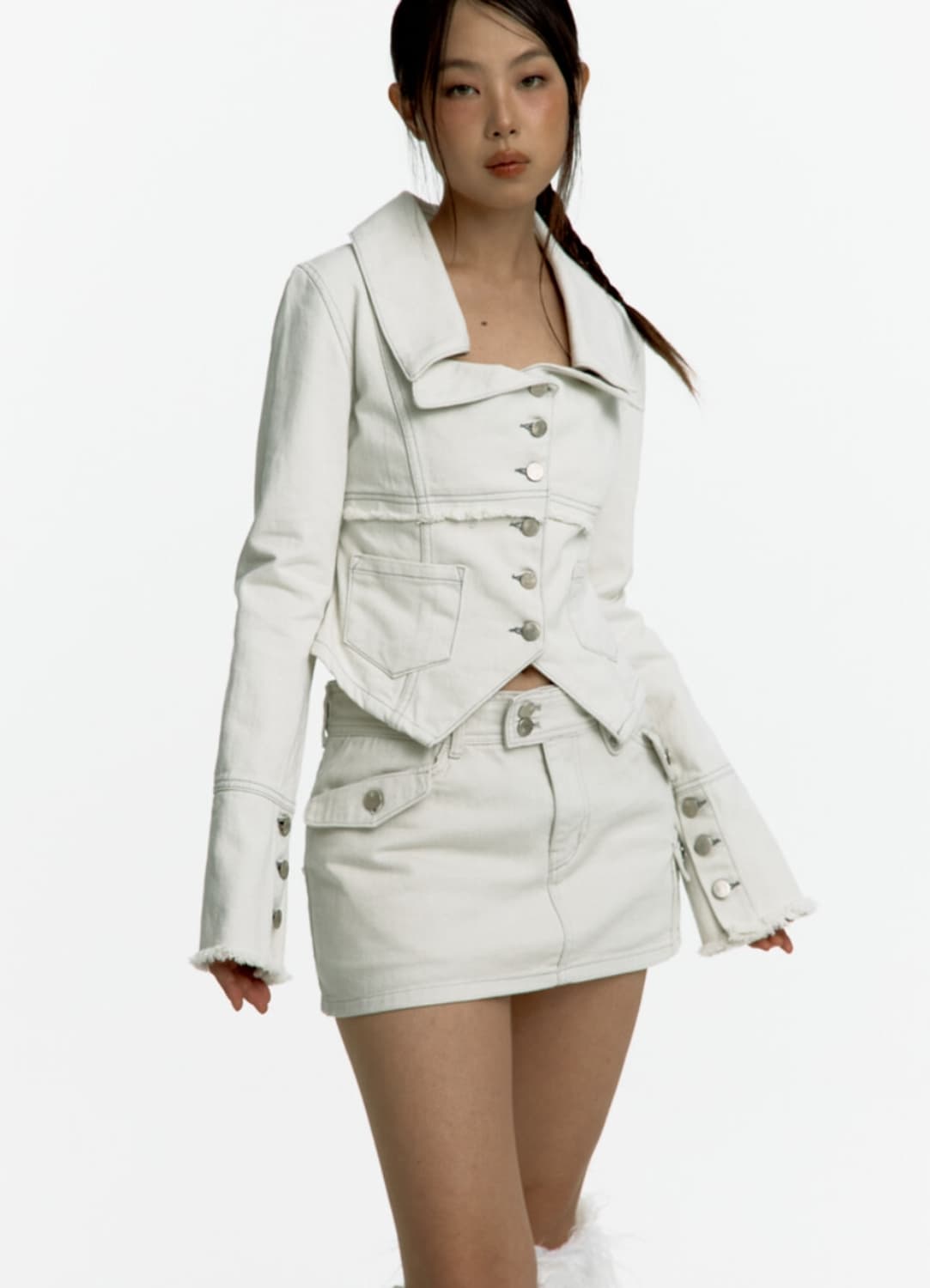 (택O)카시코 데님 스퀘어넥 트러커 자켓 오프화이트 상품이미지4