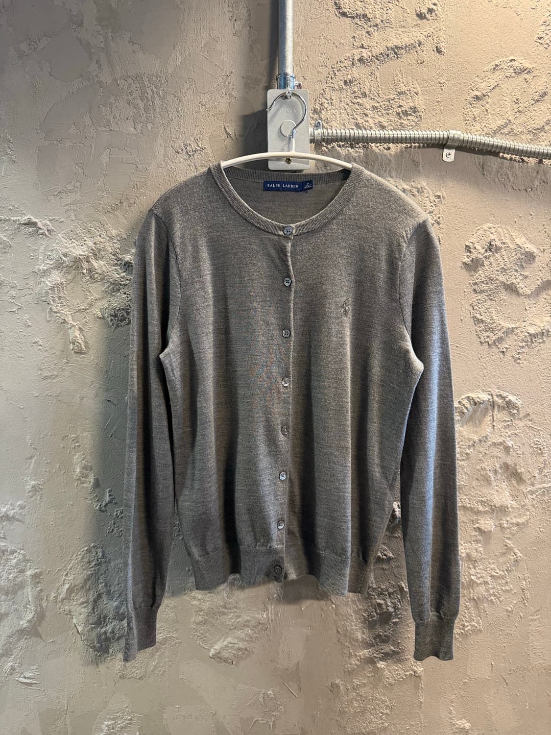 M 랄프로렌 RALPH LAUREN 메리노 울 라운드넥 가디건 그레이 상품이미지1