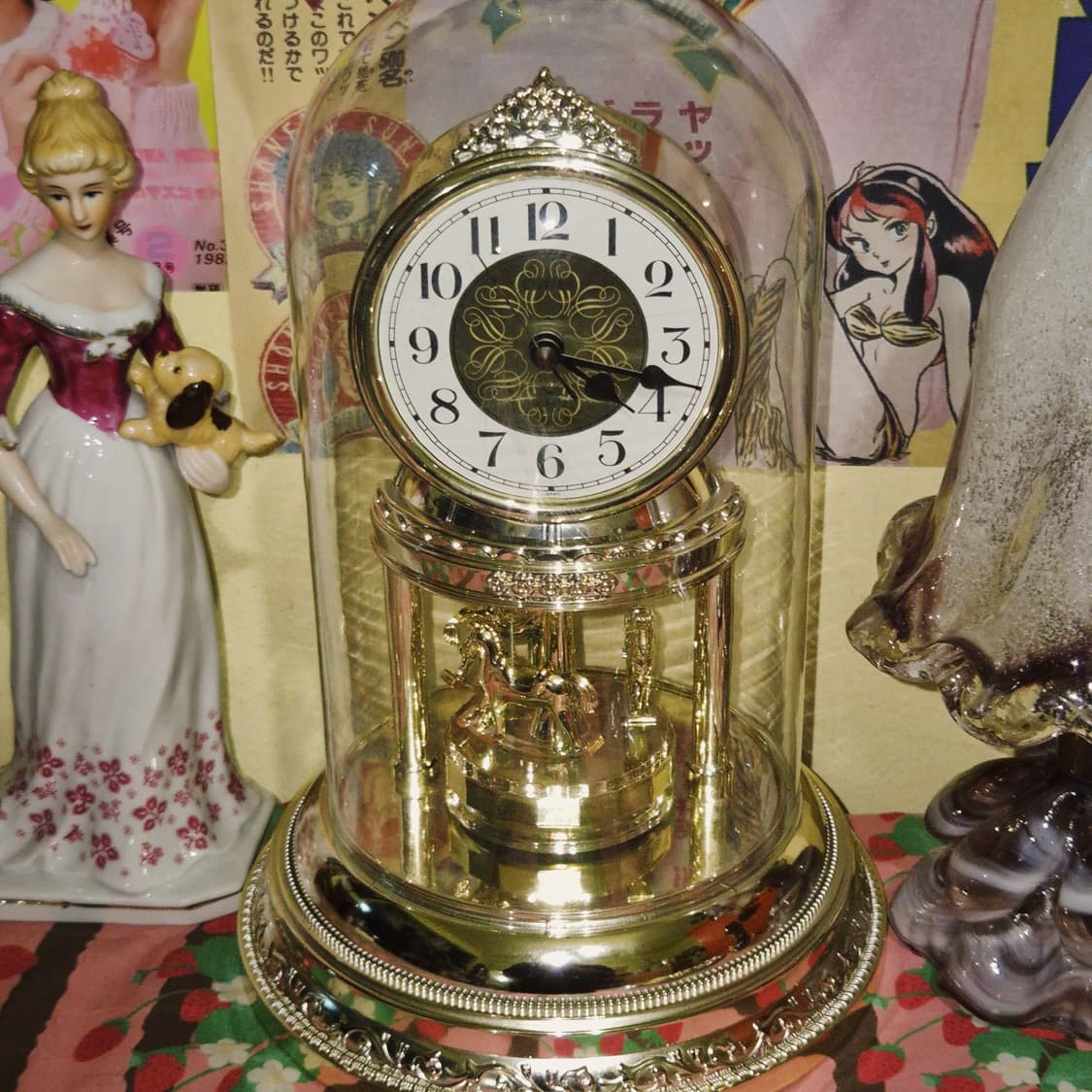 90s 시티즌 글라스 돔 회전목마 탁상 시계 상품이미지7