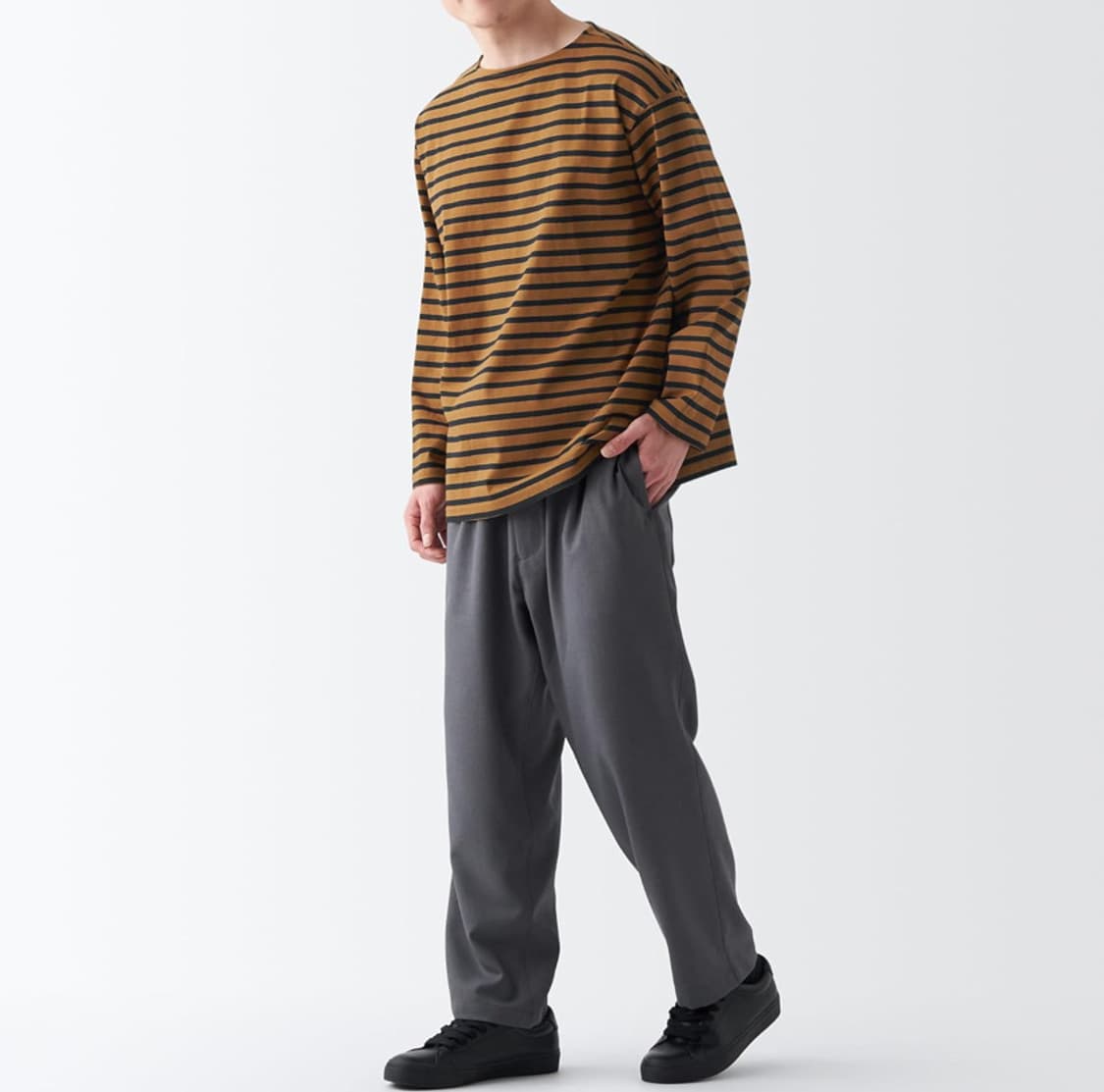 무인양품 muji 보트넥 9부 소매 티셔츠 카멜 보더 XL 새상품 상품이미지2