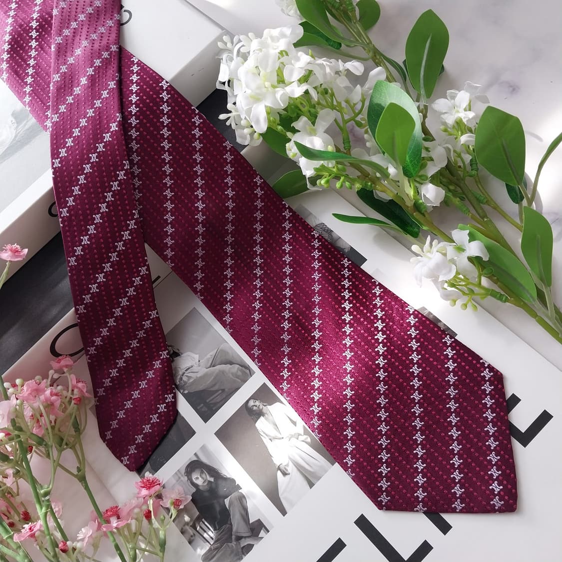 셀린느 실크 퍼플 트리오페 패턴 넥타이 9cm A+등급 K2158 상품이미지2