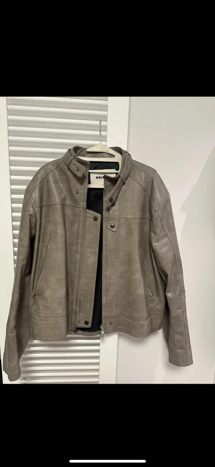 알렌느 벨티드 바이커 자켓 그레이 베이지 상품이미지2