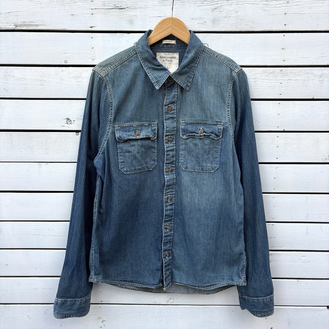 Abercrombie 아베크롬비 스트라이프 데님 셔츠 상품이미지1