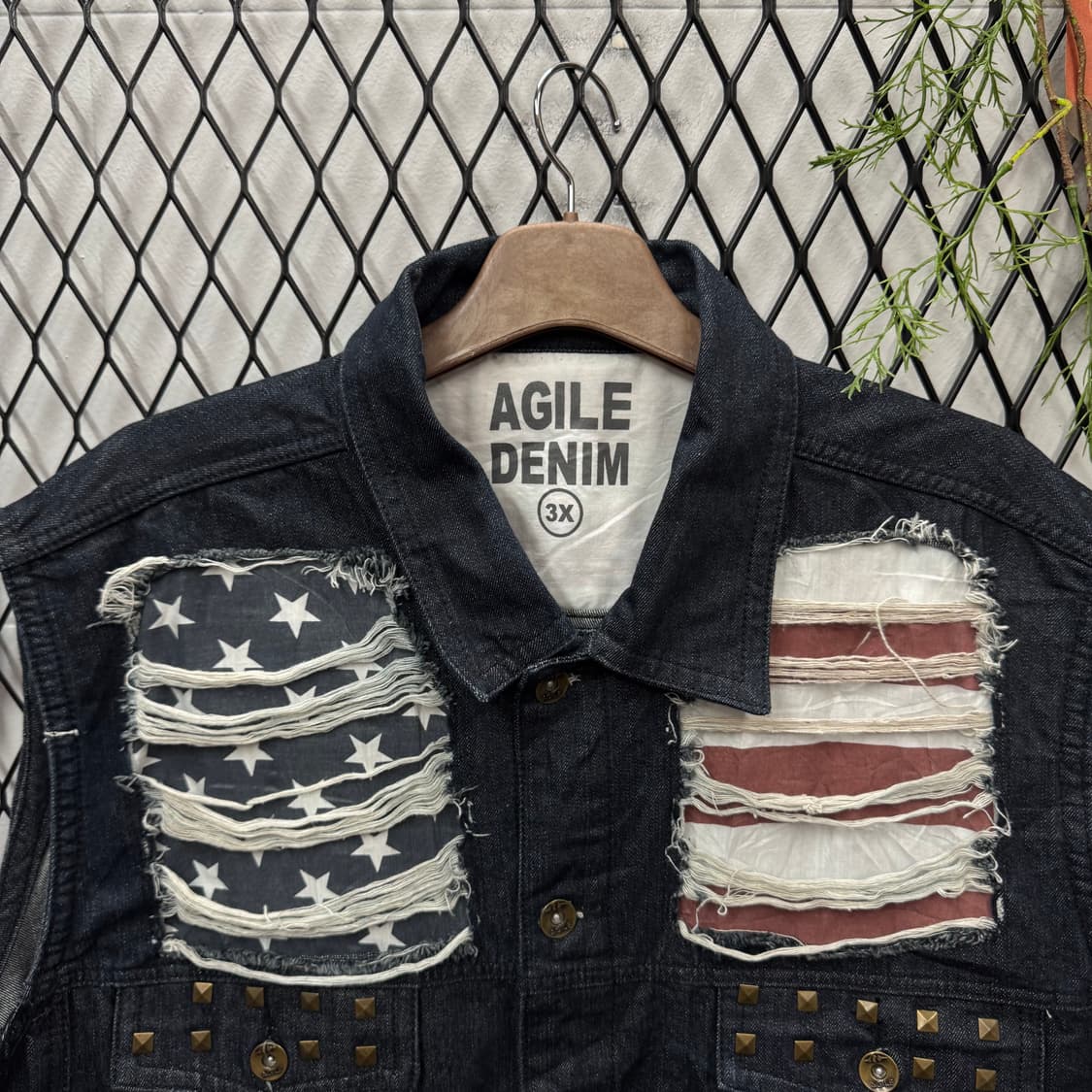 USA VINTAGE 데님 조끼 전후면 성조기 포인트 진청 상품이미지5