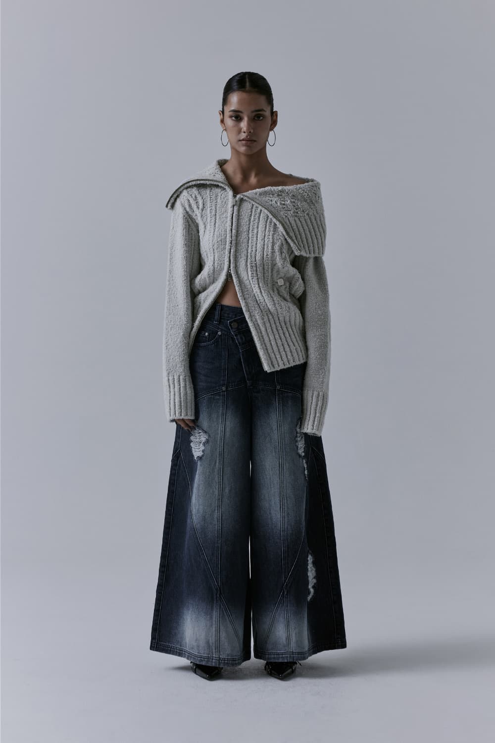 트리밍버드 투웨이 오프숄더 니트 집업 상품이미지1