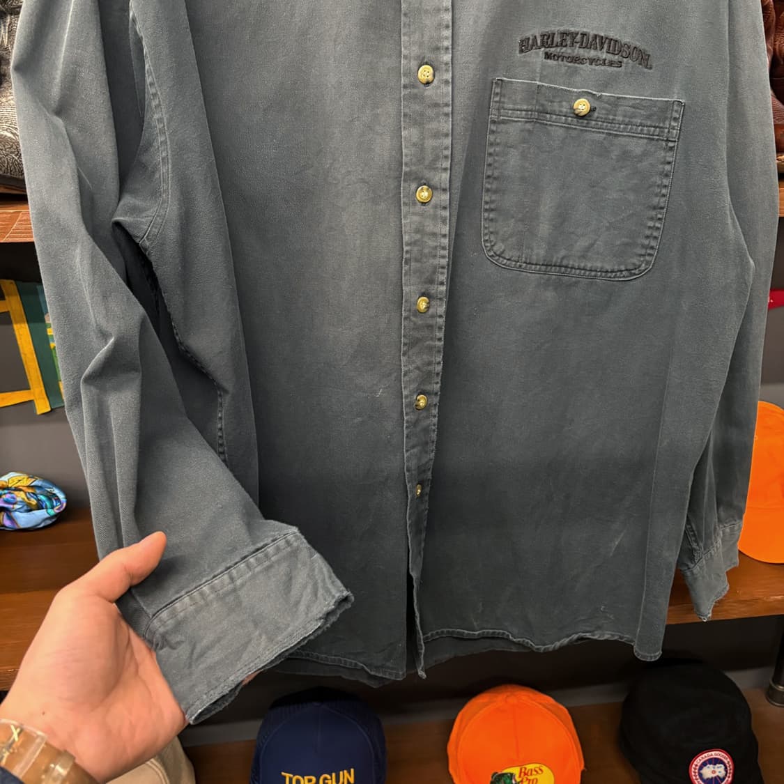 90s 할리데이비슨 모터사이클 캐주얼 버튼다운 워크셔츠 N458 상품이미지4