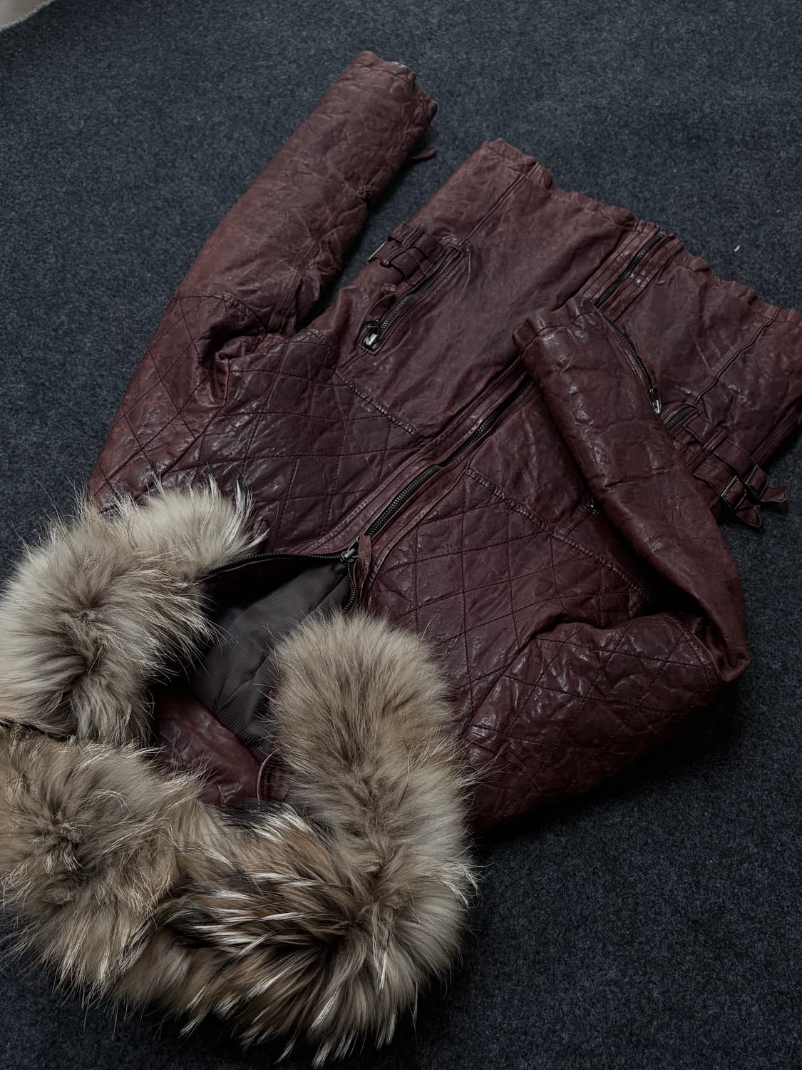 Vintage V-kei 00's punk fur hood leather 상품이미지6