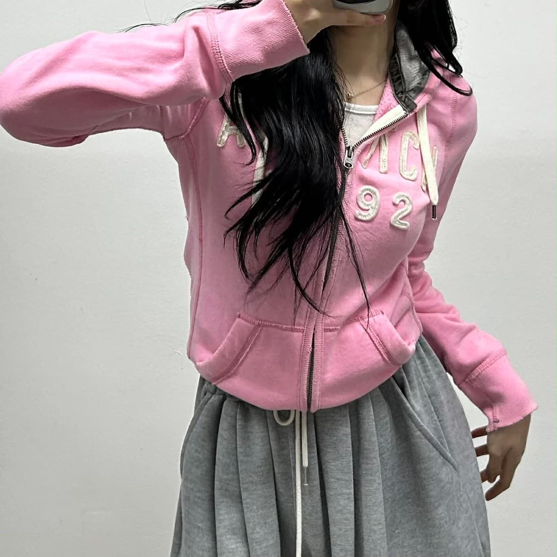 아베크롭비 y2k 여리핏 베이비핑크 걸즈 후드집업 희귀져지(S) 상품이미지2