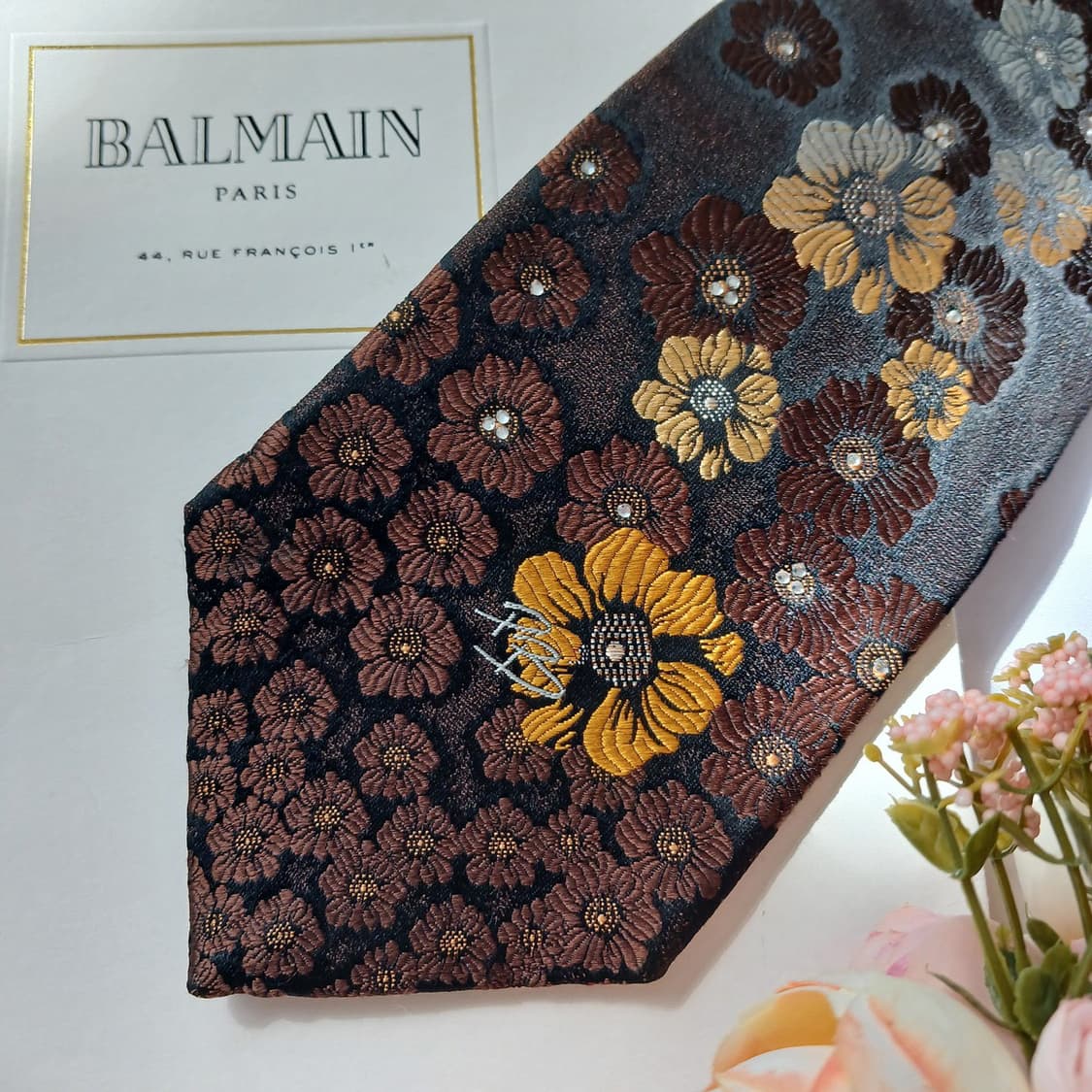 피에르 발망 실크 플라워 패턴 넥타이 9.1cm S~A+등급 E796
 상품이미지10