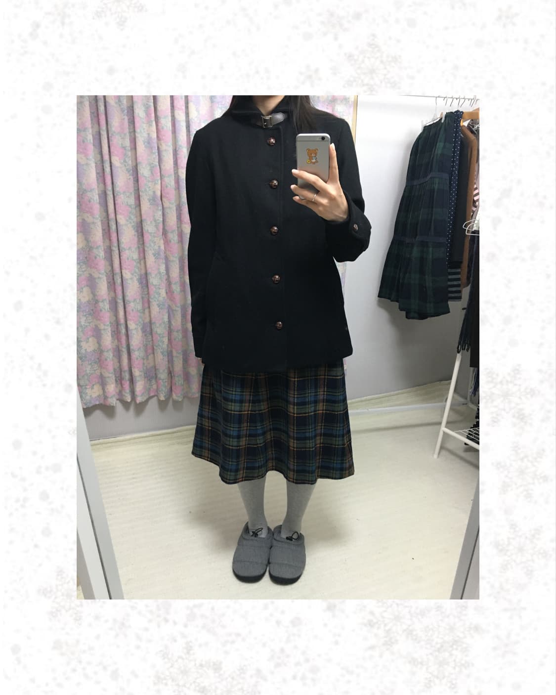 블루 체크 미디 스커트 상품이미지2