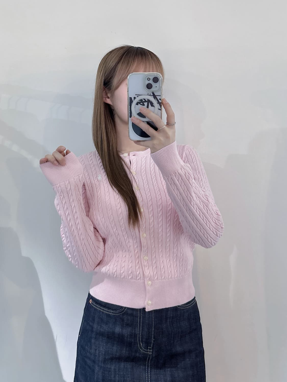 폴로랄프로렌 qr 화이트포니 베이비핑크 케이블 가디건 상품이미지1