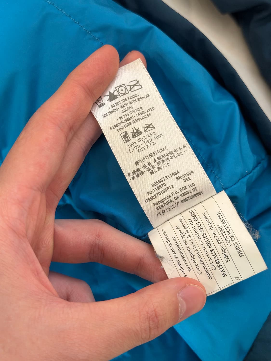 파타고니아 경량패딩 태스커 자켓 블루 상품이미지7