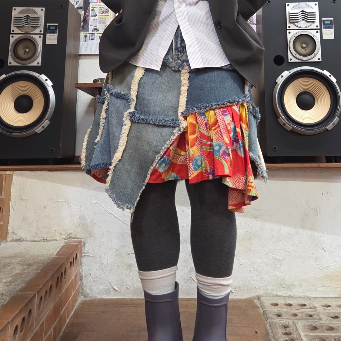 JPN 패치워크 그런지 데님 스커트 상품이미지1