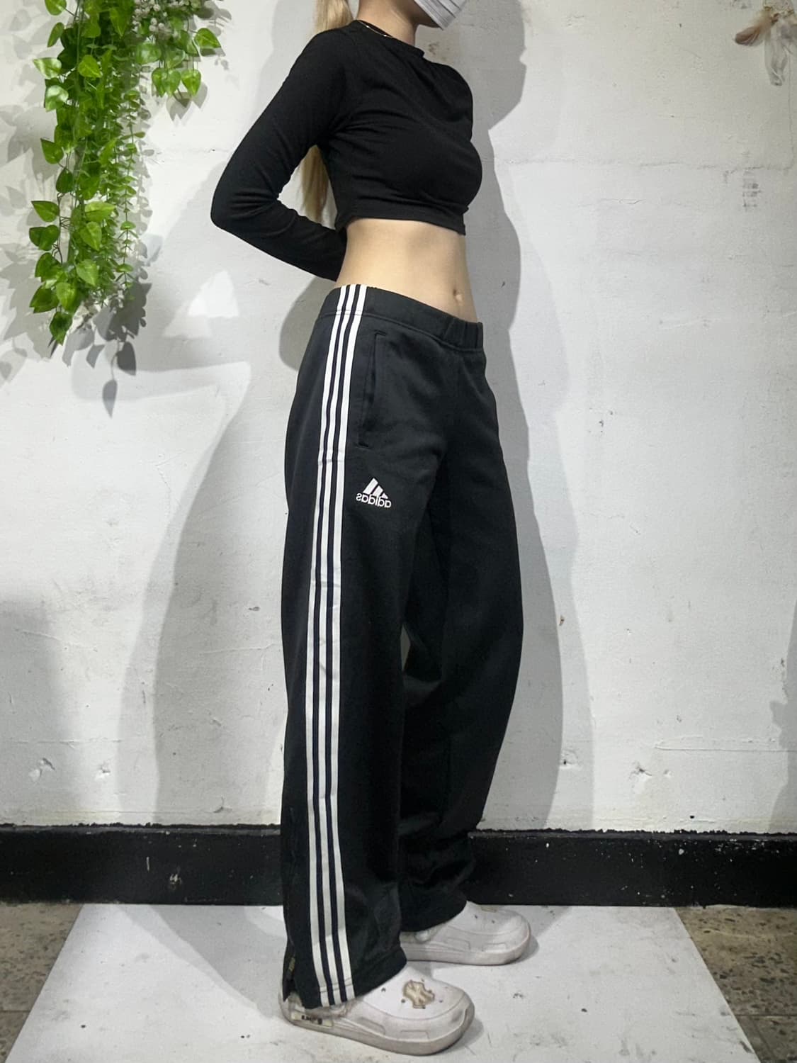 90s 아디다스 블랙 와이드 화이트 삼선 추리닝 바지 트레이닝 팬츠 S 상품이미지1
