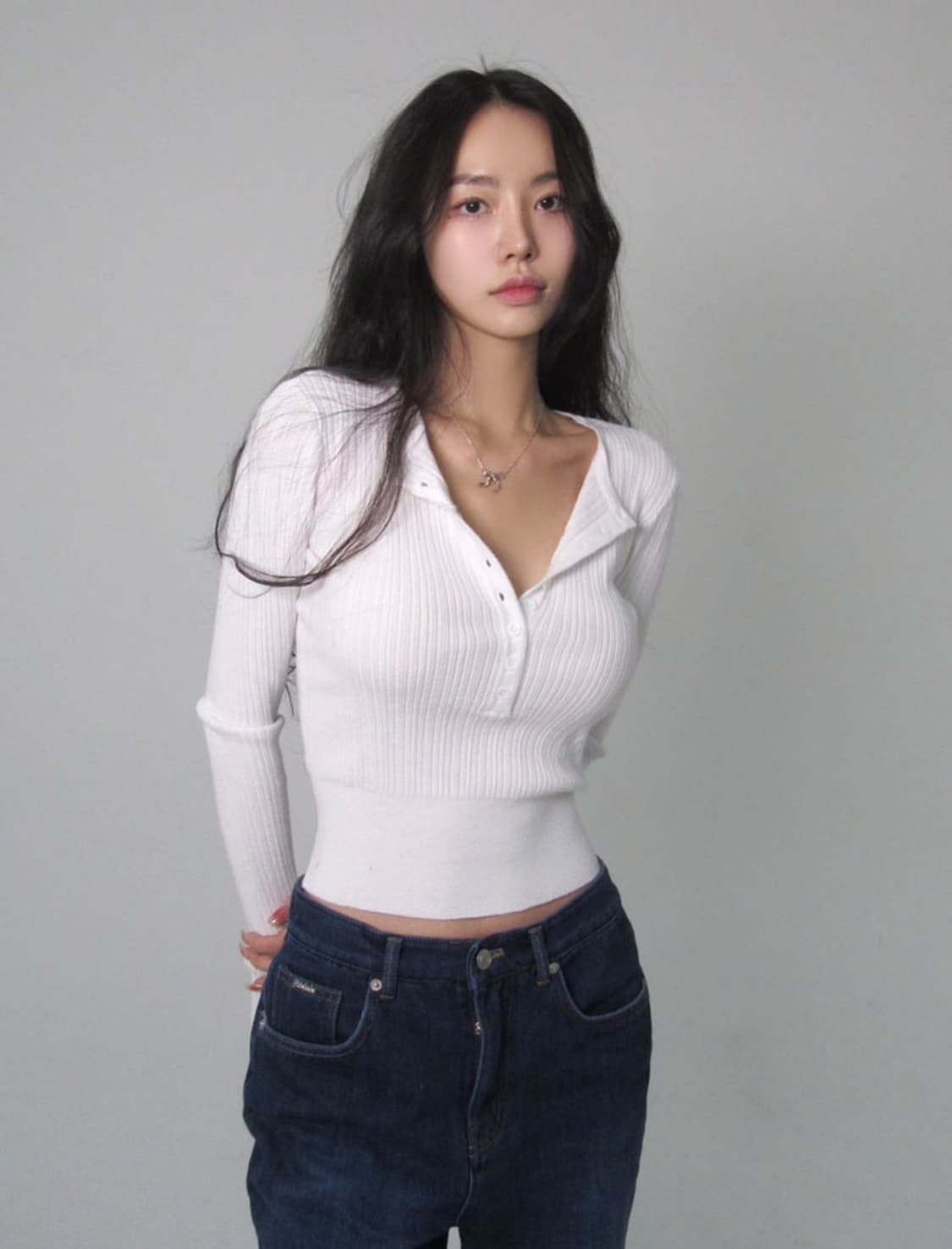 페일제이드 버튼 리브드 니트 탑 핑크 상품이미지2