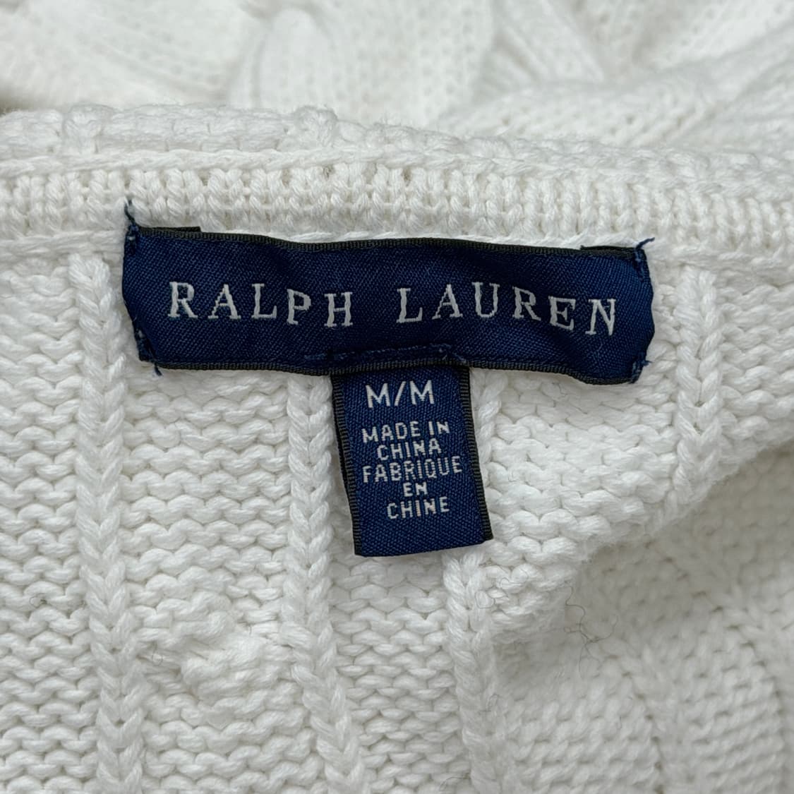 폴로 랄프로렌 딱붙핏 케이블 니트 후드집업 화이트 M 상품이미지4