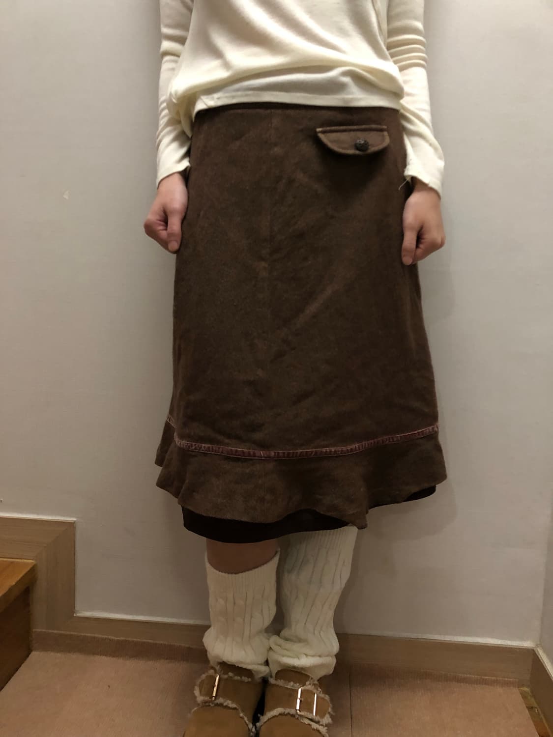 빈티지 브라운 울 포켓 미디 스커트 상품이미지1