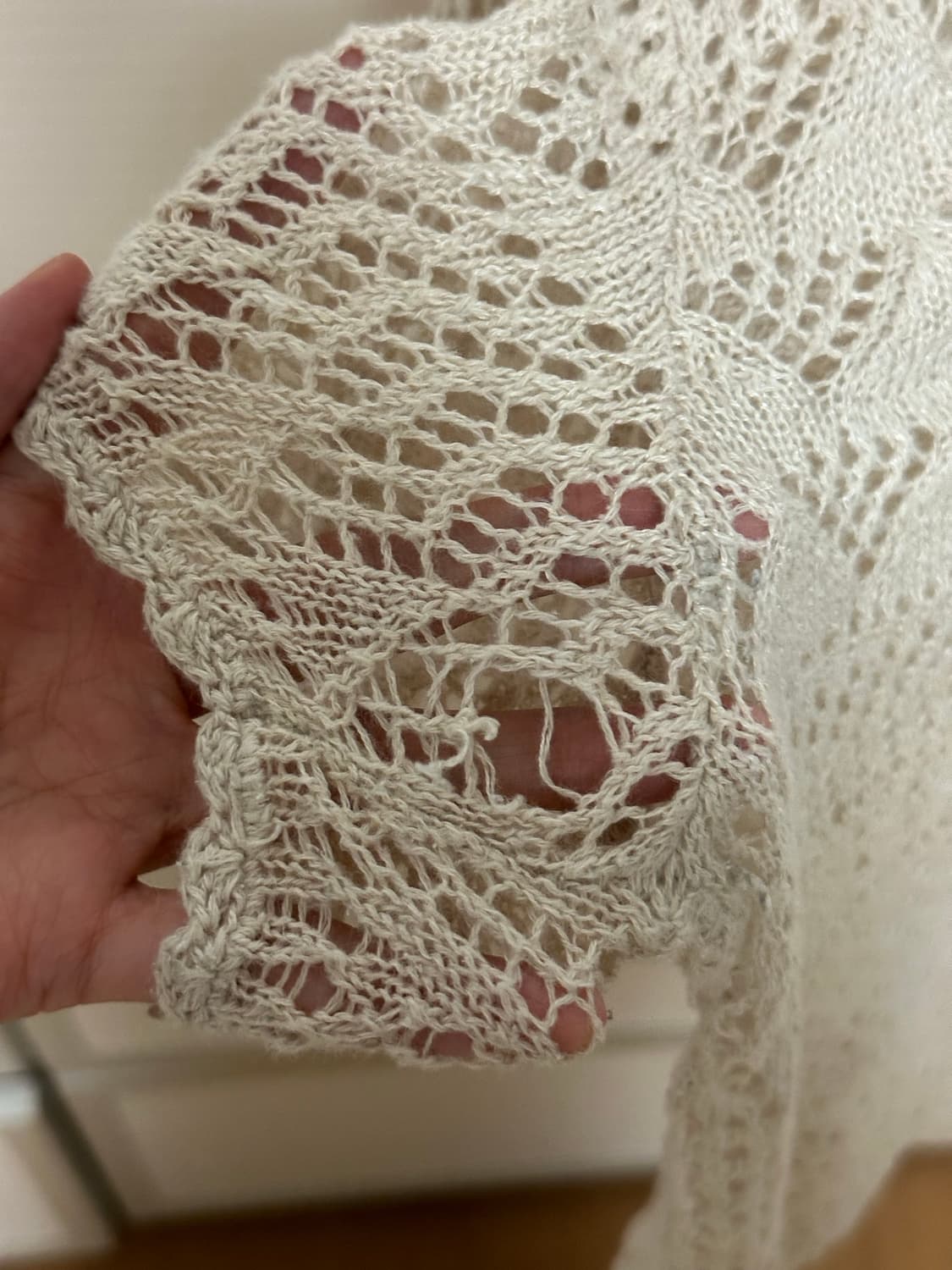 급처(착샷O) 빈티지 베이지 니트 반팔 가디건 모리걸st 상품이미지5