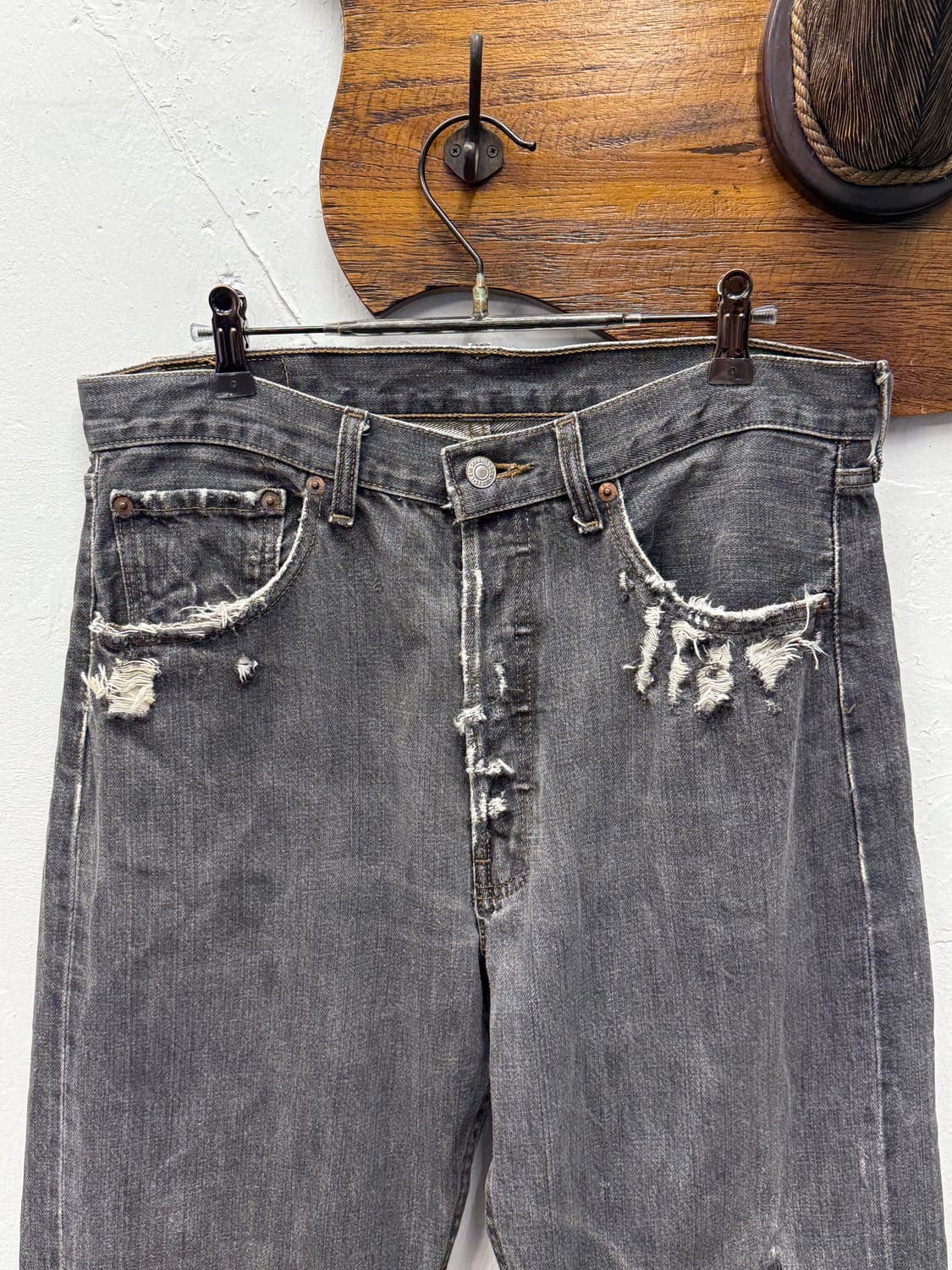 00s Levi’s 501 Distressed Straight Black 상품이미지6
