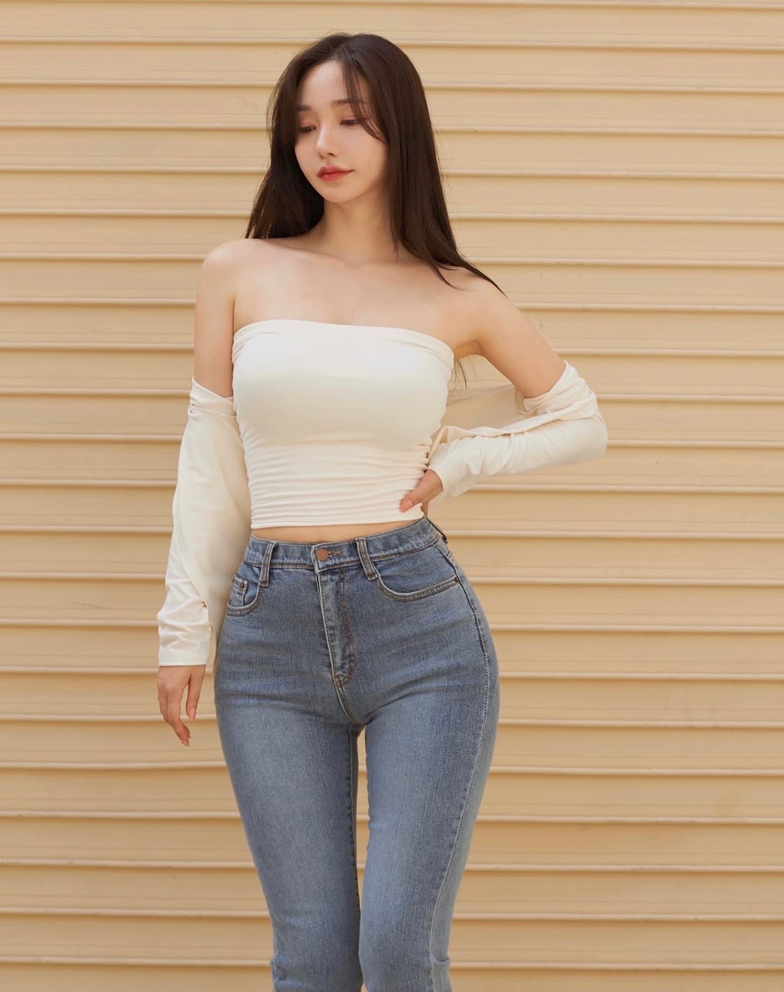 카인다미 골반볼륨업 연그레이 일자진 골반뽕 청바지 S 상품이미지3