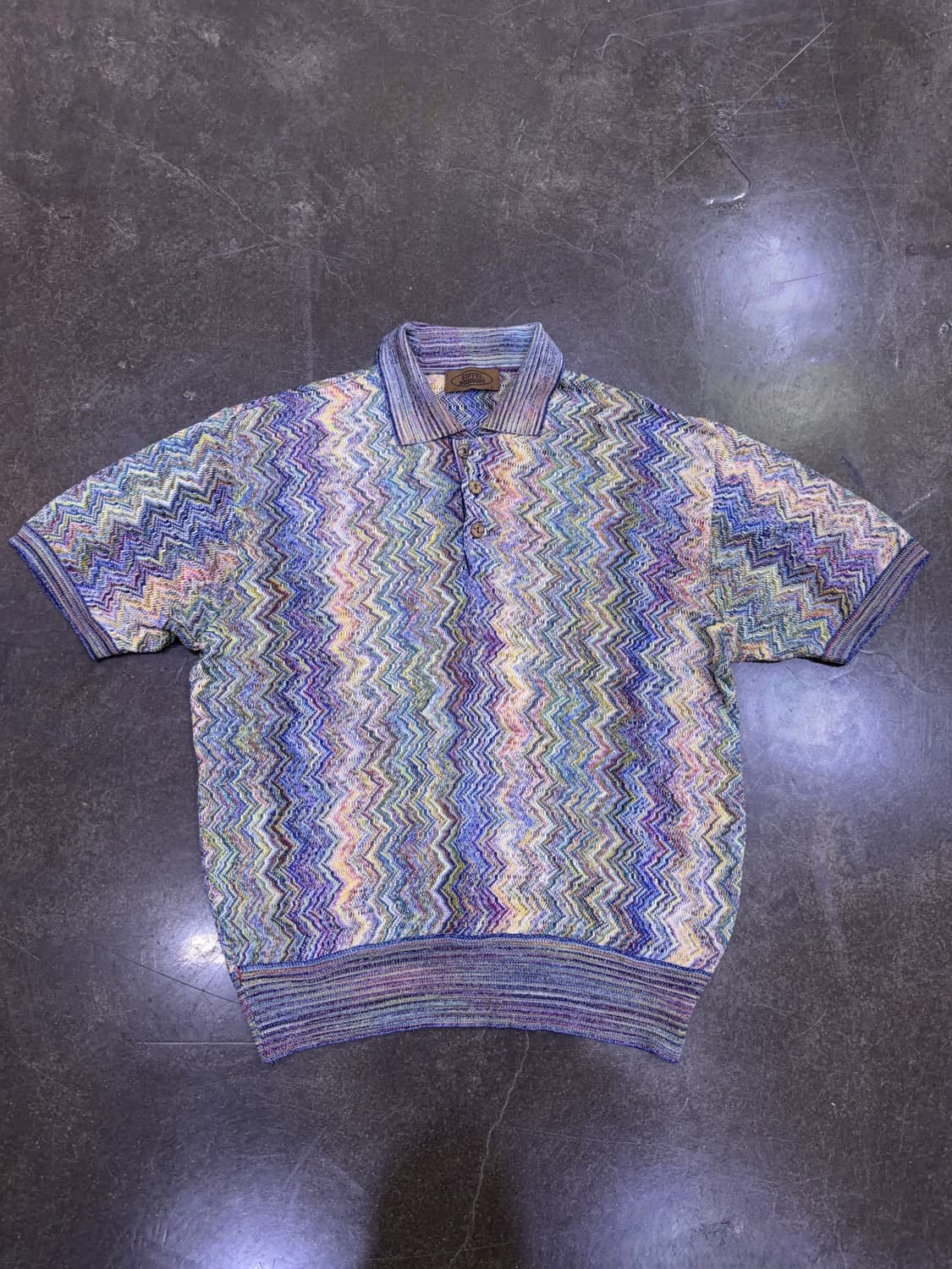 에펠 미쏘니 컬러 에스닉 패턴 니트 카라 반팔티셔츠 L 상품이미지1